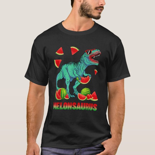 Funny Melonsaurus Watermelon Dinosaur T Rex Summer T-Shirt (Front)