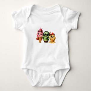 Funny Melting Ice Cream Squad Kawaii Character Art Baby Bodysuit