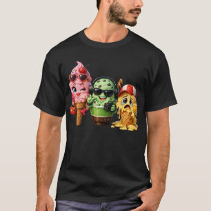 Funny Melting Ice Cream Squad Kawaii Character Art T-Shirt