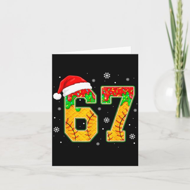 Funny Meme 67 Christmas Baseball Ice Cream Men Boy Card (Front)