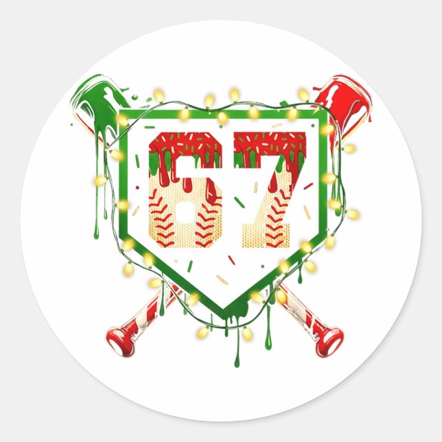 Funny Meme 67 Christmas Baseball Ice Cream Men Boy Classic Round Sticker (Front)