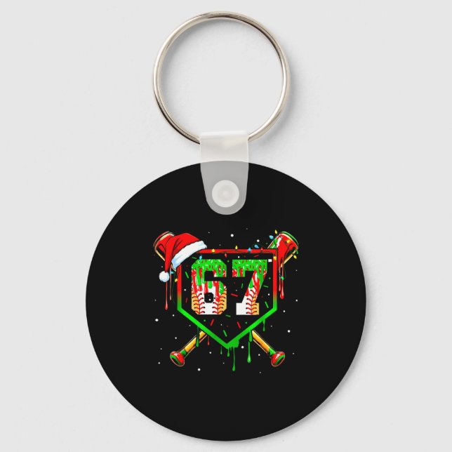 Funny Meme 67 Christmas Baseball Ice Cream Men Boy Keychain (Front)