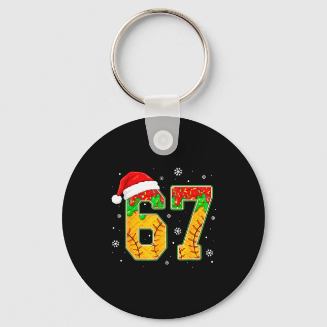 Funny Meme 67 Christmas Baseball Ice Cream Men Boy Keychain (Front)