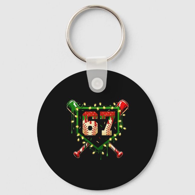 Funny Meme 67 Christmas Baseball Ice Cream Men Boy Keychain (Front)