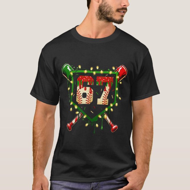 Funny Meme 67 Christmas Baseball Ice Cream Men Boy T-Shirt (Front)