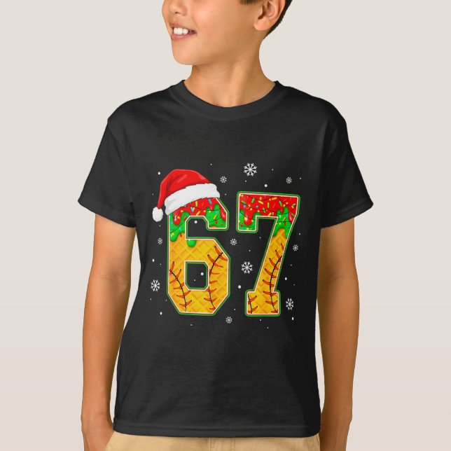 Funny Meme 67 Christmas Baseball Ice Cream Men Boy T-Shirt (Front)