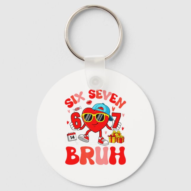 Funny Meme 67 Six Seven Bruh Valentine Heart Toddl Keychain (Front)
