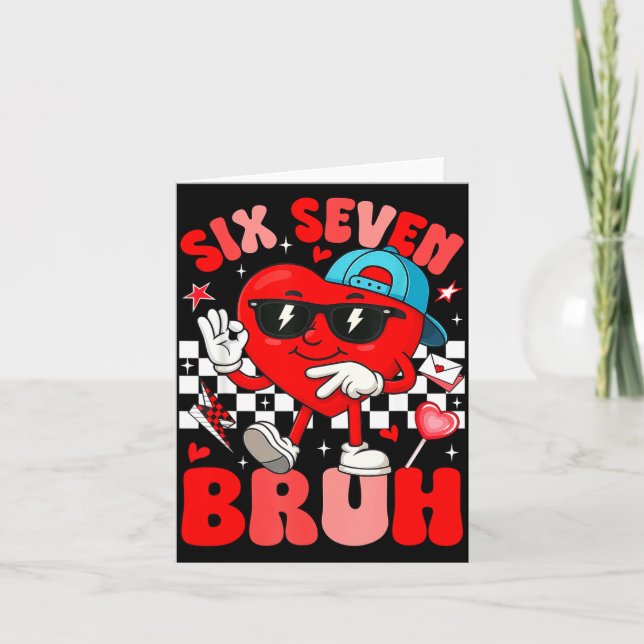 Funny Meme 6 7 Six Seven Bruh Valentine Heart Men  Card (Front)