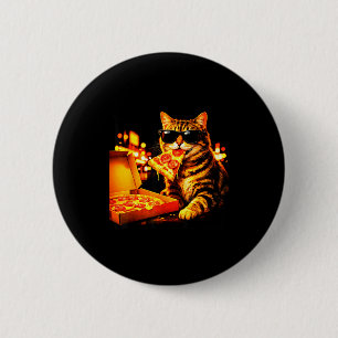 Funny meme cat meme with sunglasses eat pizza 2 inch round button