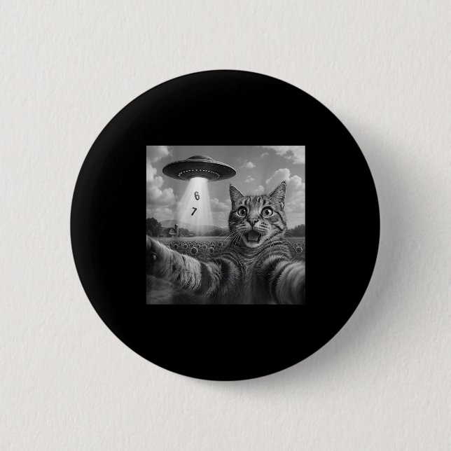 Funny Meme Cat Selfie Six Seven Retro Cat 67 Anima 2 Inch Round Button (Front)