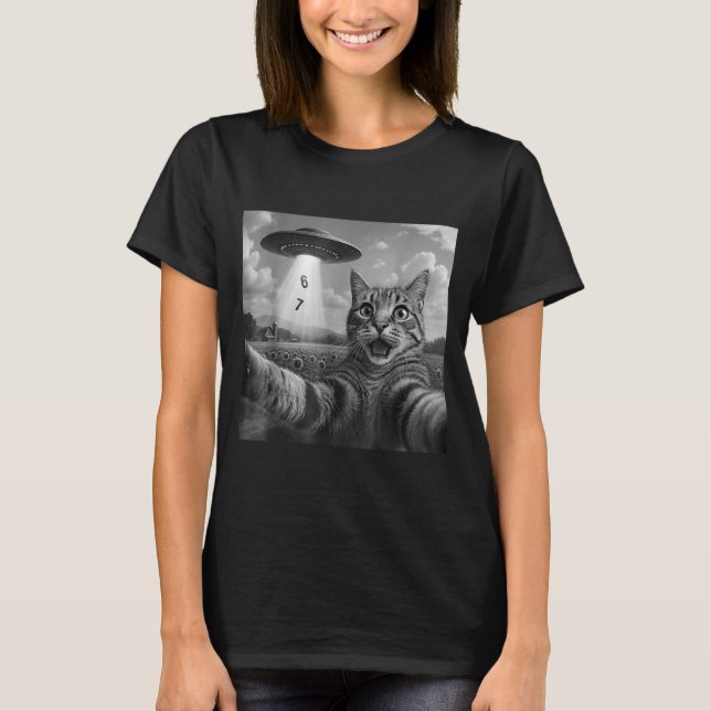 Funny Meme Cat Selfie Six Seven Retro Cat 67 Anima T-Shirt (Front)