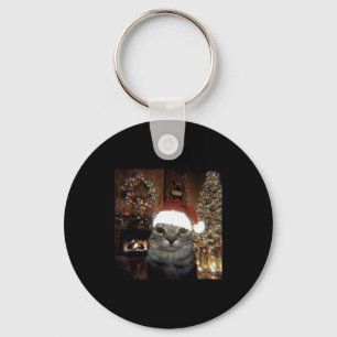 Funny Meme Cat Taking A Selfie Christmas Xmas Ligh Keychain