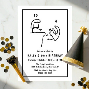 Funny Meme Humour Simple Black White 10th Birthday Invitation