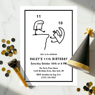 Funny Meme Humour Simple Black White 11th Birthday Invitation