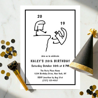 Funny Meme Humour Simple Black White 20th Birthday Invitation