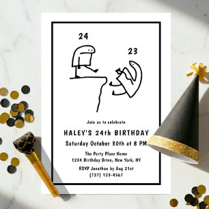 Funny Meme Humour Simple Black White 24th Birthday Invitation
