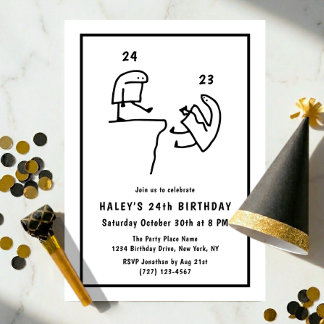 Funny Meme Humour Simple Black White 24th Birthday Invitation
