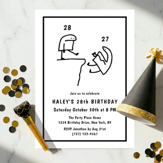 Funny Meme Humour Simple Black White 28th Birthday Invitation