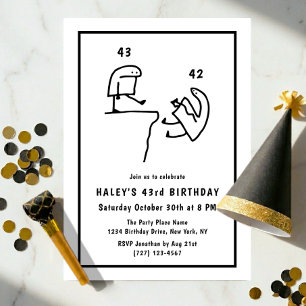 Funny Meme Humour Simple Black White 43rd Birthday Invitation
