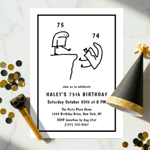 Funny Meme Humour Simple Black White 75th Birthday Invitation