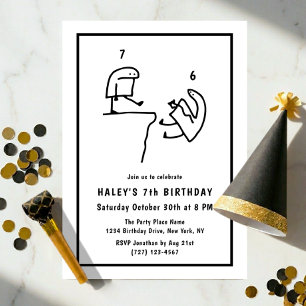 Funny Meme Humour Simple Black White 7th Birthday Invitation