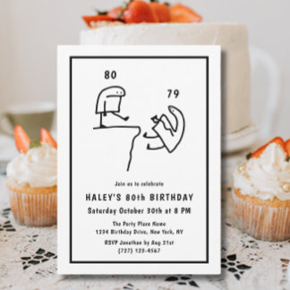 Funny Meme Humour Simple Black White 80th Birthday Invitation