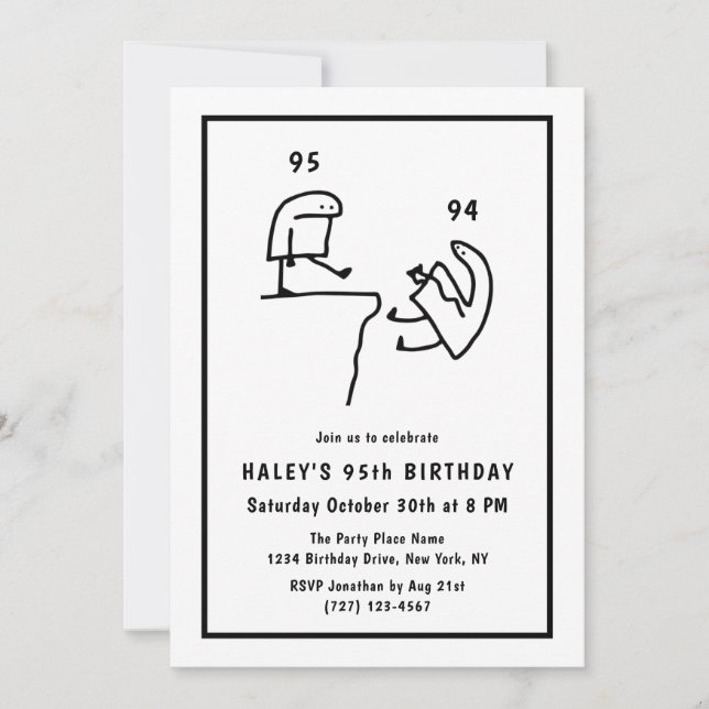 Funny Meme Humour Simple Black White 95th Birthday Invitation (Front)