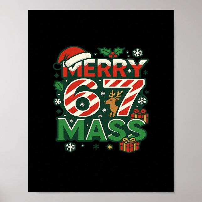 Funny Meme Merry 67 M Candy Cane Christmas Numbers Poster (Front)