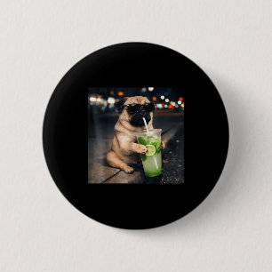 Funny meme pug drinking mojito lime mint 2 inch round button