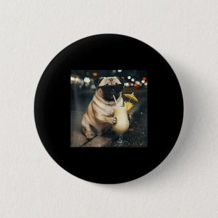 Funny meme pug drinking pina colada 2 inch round button