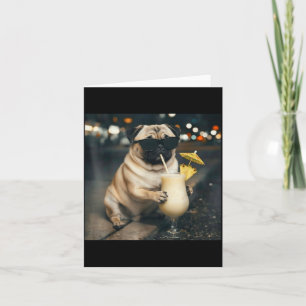 Funny meme pug drinking pina colada card