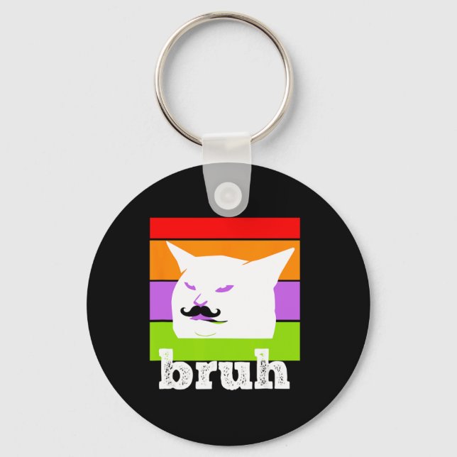 Funny Meme Saying Bruh With Cat-cinco De Mayo-mexi Keychain (Front)