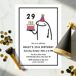 Funny Meme Simple Black & White 29th Birthday Invitation