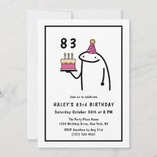 Funny Meme Simple Black & White 83rd Birthday Invitation