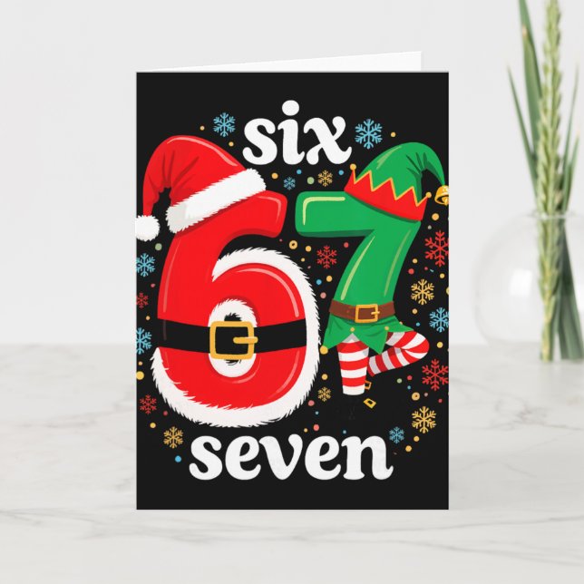 Funny Meme Six Seven 67 Elf 6 7 Santa Christmas Pa Card (Front)
