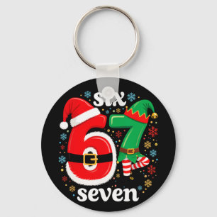 Funny Meme Six Seven 67 Elf 6 7 Santa Christmas Pa Keychain