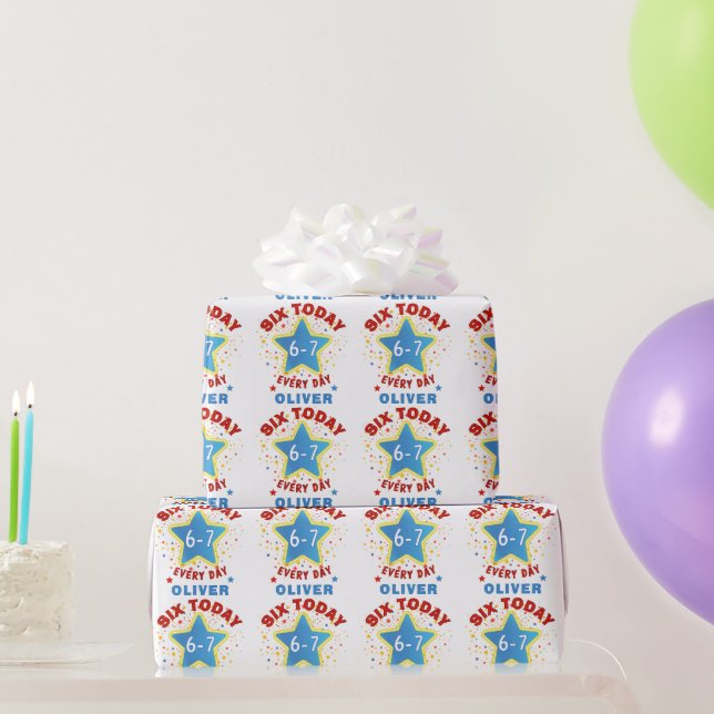 Funny Meme Six Today 6-7 Every Day Birthday Kid's  Wrapping Paper (Party Gifts)