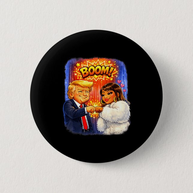 Funny meme trump &amp; nicki high five for fun  2 inch round button (Front)