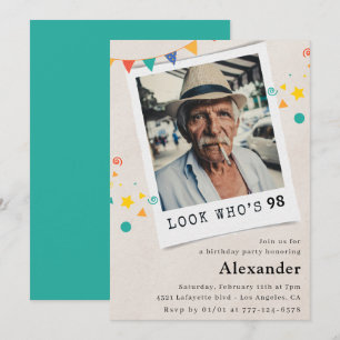 Funny Men 98th birthday invitations Fun Photo