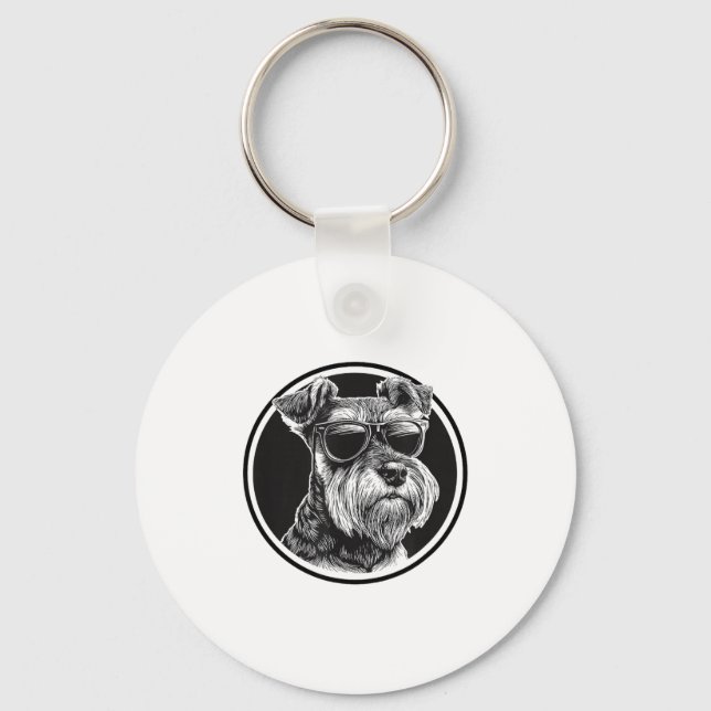Funny Mens Womens Sungles Logo Miniature Schnauzer Keychain (Front)