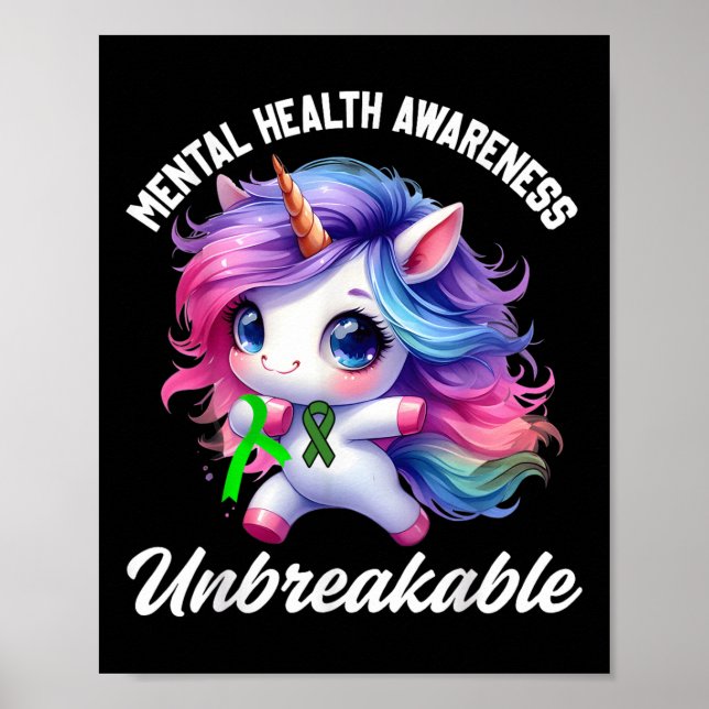 Funny Mental Health Awareness Unbreakable Unicorn  Poster (Front)