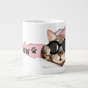 Funny “Meow” Cat with Glasses Design Large Coffee Mug