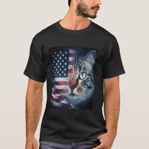 Funny Meowica American Flag Cat for the 4th of Jul T-Shirt