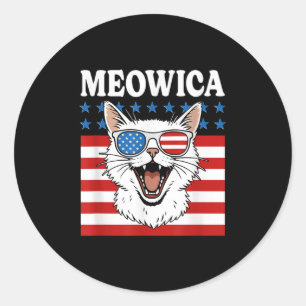 Funny Meowica Cat July 4th Independence Day Classic Round Sticker