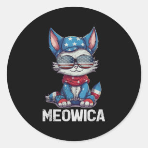 Funny Meowica Cat Patriotic Usa America Flag 4th O Classic Round Sticker