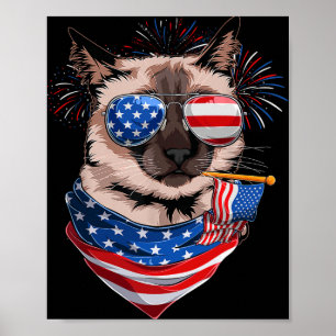 Funny Meowica Siamese Cat Lover Owner Usa Flag 4th Poster