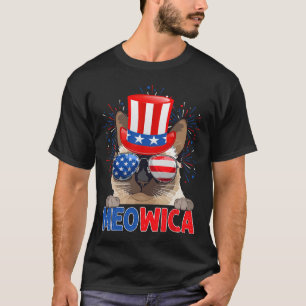 Funny Meowica Siamese Cat Lover Owner Usa Flag 4th T-Shirt
