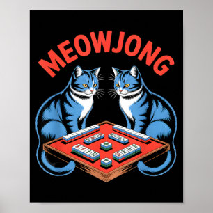 Funny meowjong cats playing mahjong tiles humourou poster