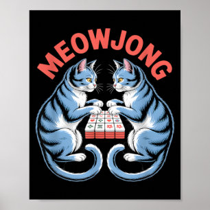 Funny Meowjong Cats Playing Mahjong Tiles Humourou Poster