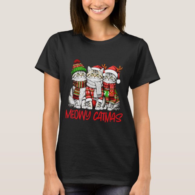 Funny Meowy Catmas Christmas Cats Ugly Sweater Gra (Front)